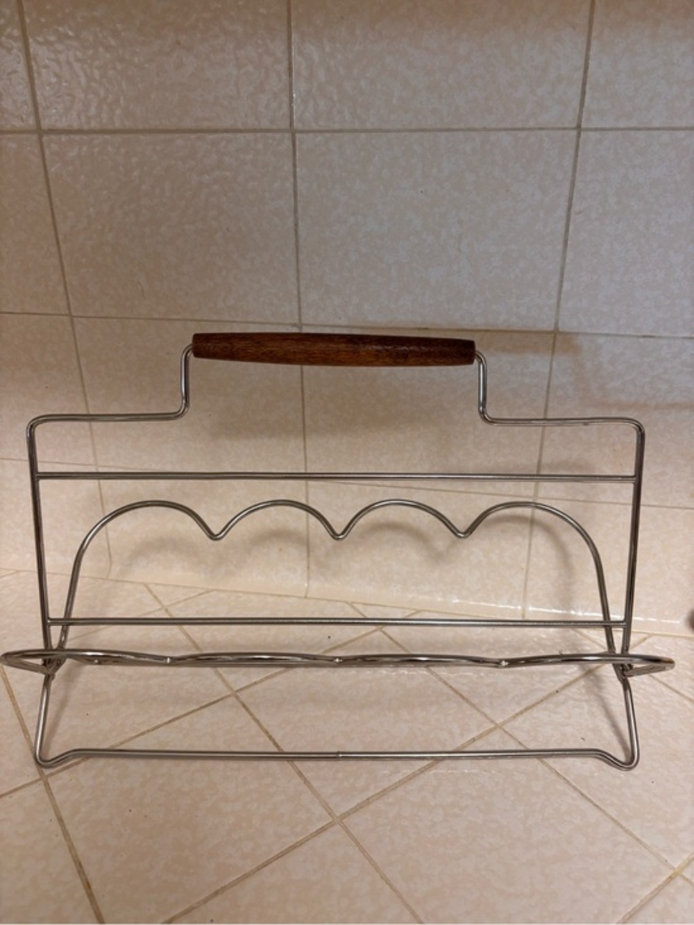 MCM Chrome Bottle or Glass Carrier with Wooden Handle